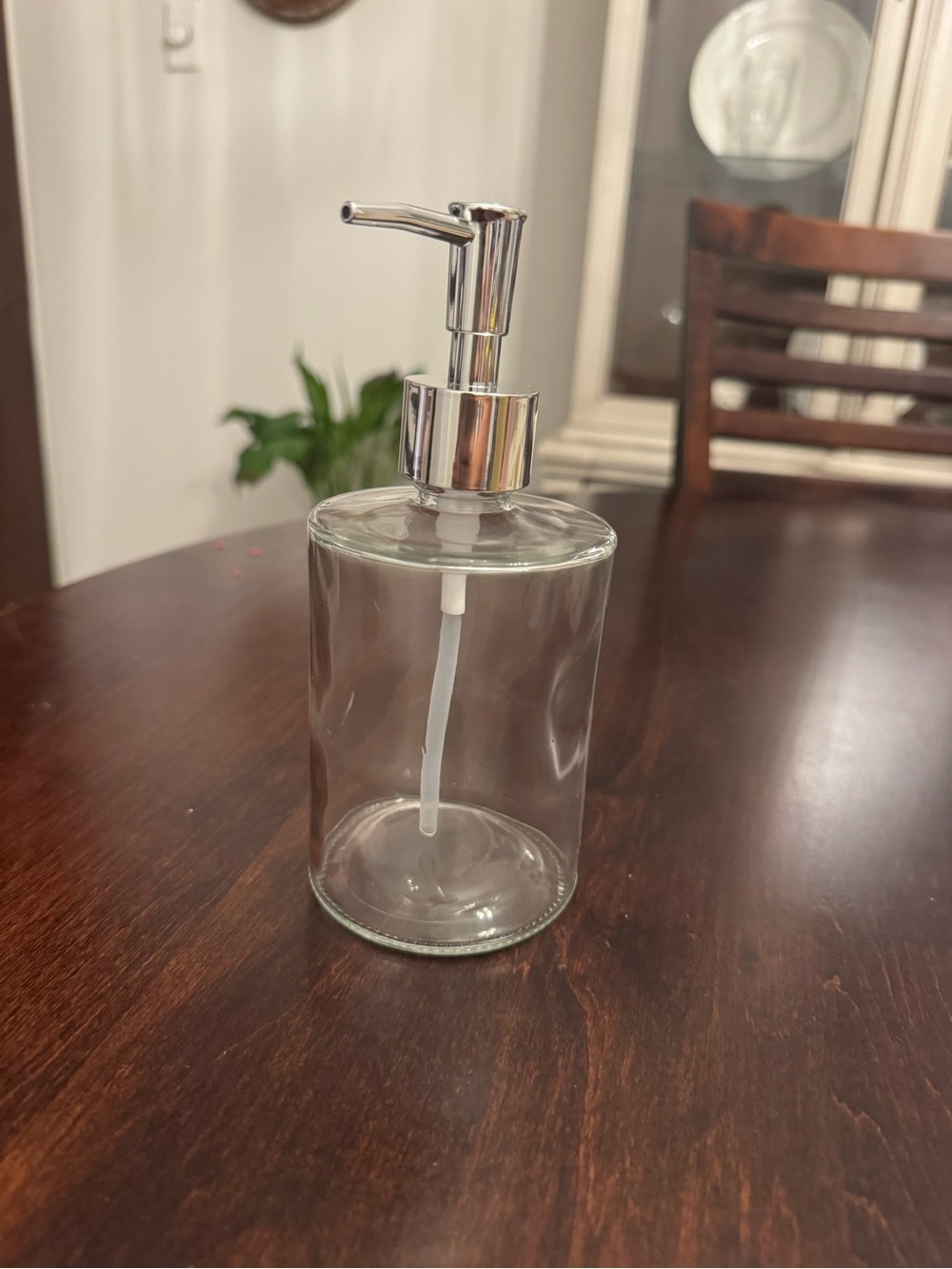 Clear Glass Soap Dispenser with Silver Pump